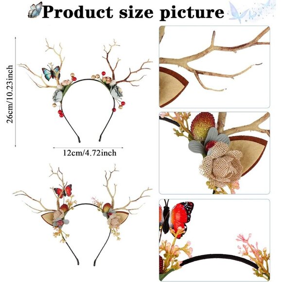 Deer Antler Flower Crown Headbands Women Girls Halloween Christmas Party main image 5